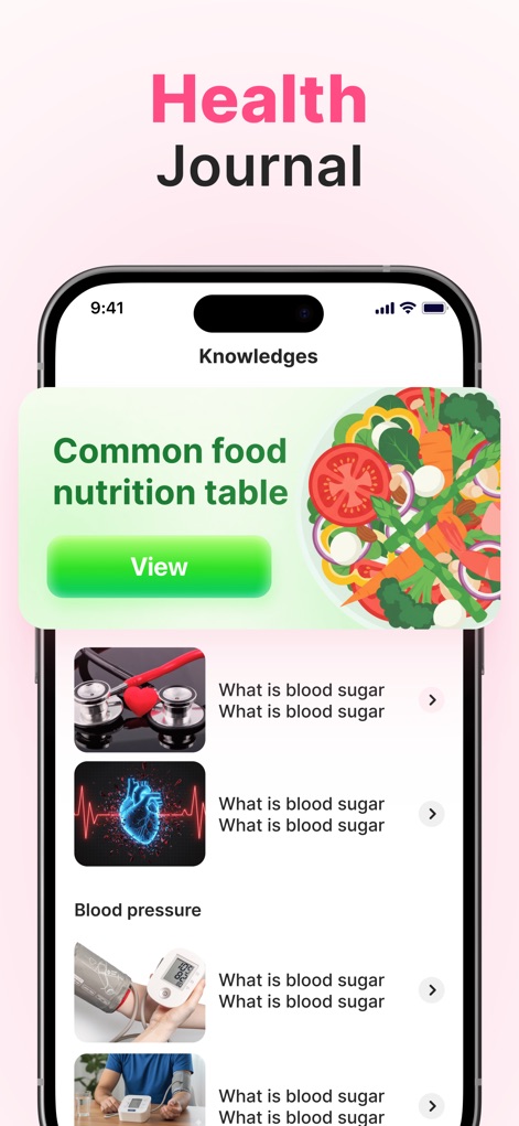PulseGuard Ai - This tool provides a dedicated Health Journal section, offering authoritative articles on topics such as blood sugar and a clear banner for a 'Common food nutrition table'.