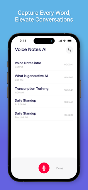 Voice Notes AI Live Transcribe -kuvakaappaus