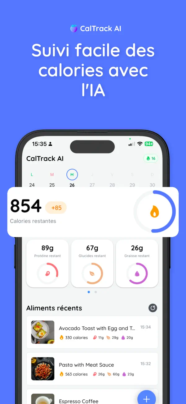 Screenshot #1 pour CalTrack: Compteur de calorie