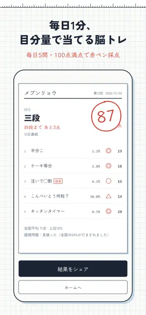 メブンリョウ - 毎日の目分量テスト screenshot 1