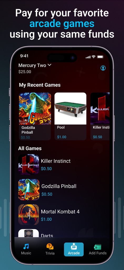 AMI Play - Explore a diverse selection of arcade games and quickly access recent plays, making it simple to jump into the action at any venue.