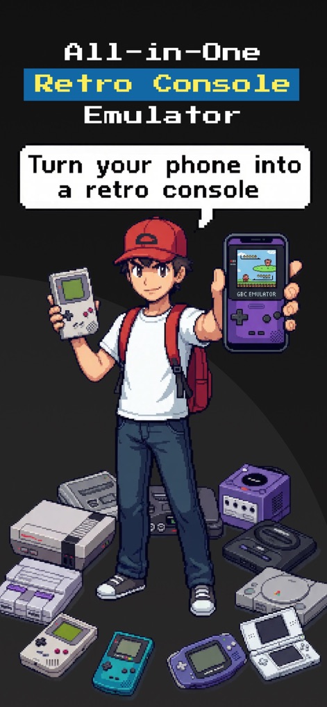 Game Emulator: GamePod Emu - This tool transforms a mobile device into a versatile retro console, clearly displaying support for iconic systems like the Game Boy and PlayStation 1.