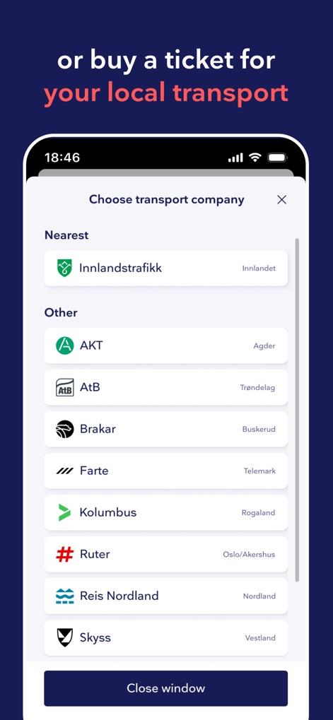 Entur - Travel and tickets - This tool provides an organized modal for selecting specific transport companies and categorizes them by regions like Agder and Trøndelag for easy booking.
