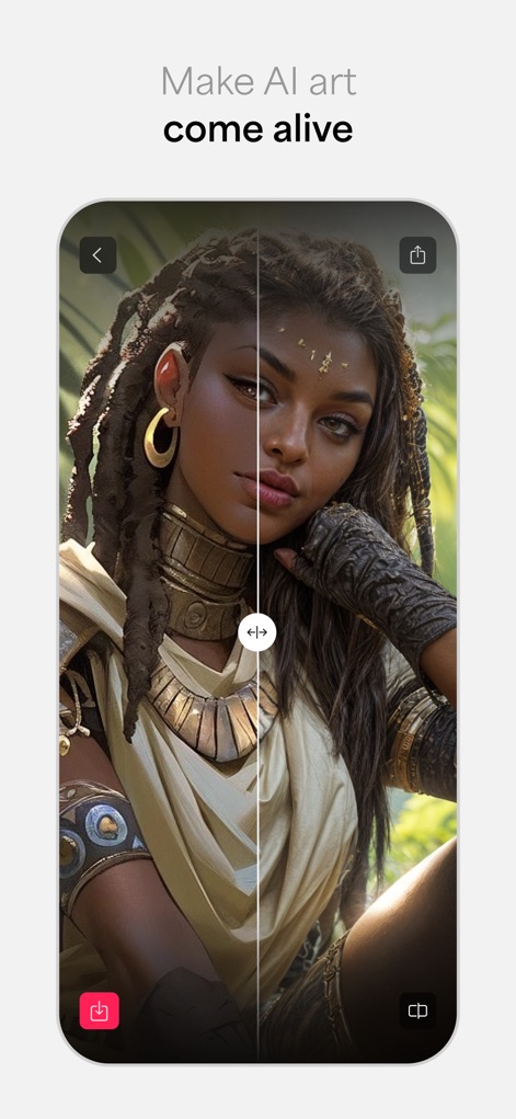 Photo Enhancer: Gigapixel AI - Witness the significant enhancement of AI-generated artwork, where blurry elements transform into sharp details and vibrant textures.