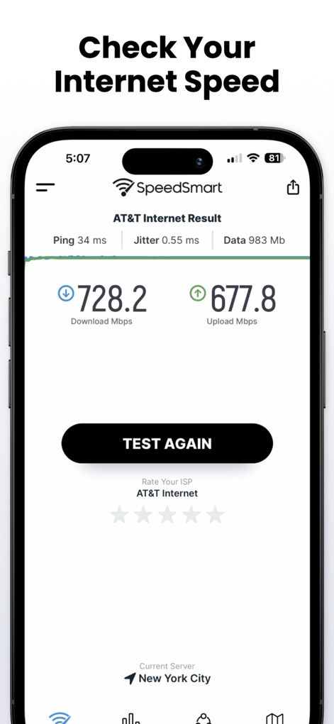 Speed Test SpeedSmart Internet - This tool provides immediate feedback on download and upload speeds, along with crucial Ping and Jitter metrics.