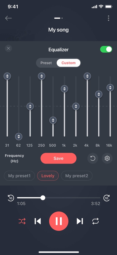 Mp3 Cutter - M4a, Music Cutter - The app provides advanced audio equalization through its multi-band frequency sliders, enabling users to fine-tune sound and save custom presets.
