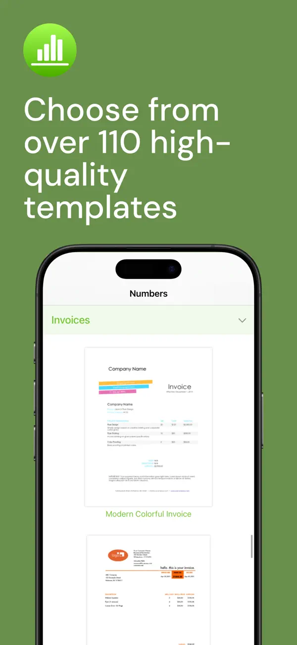 Screenshot #1 pour Modèles pour Numbers Pro