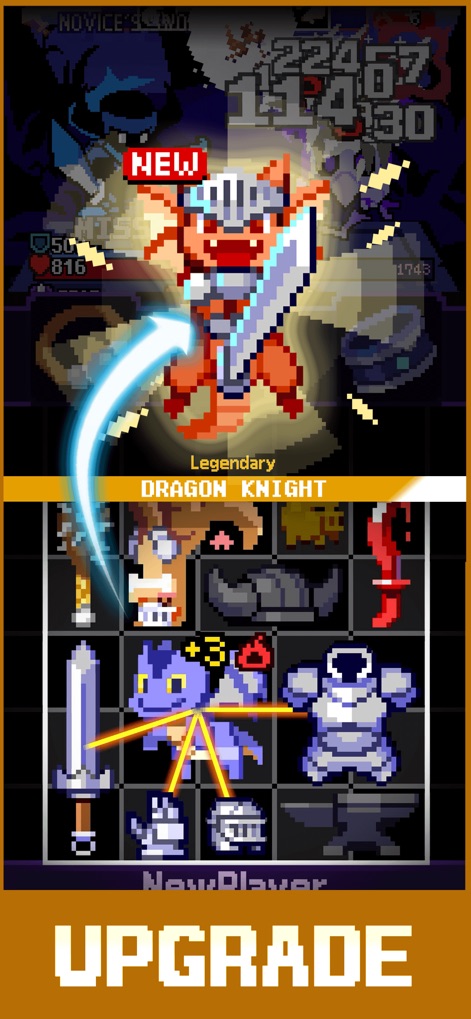 Overgeared Hero: Merge RPG - Witness the app's character progression as a new 'Legendary Dragon Knight' emerges, showcasing the significant impact of upgrading gear and unlocking powerful forms.