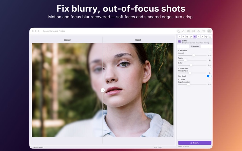 Adjusting enhancement controls with before/after preview