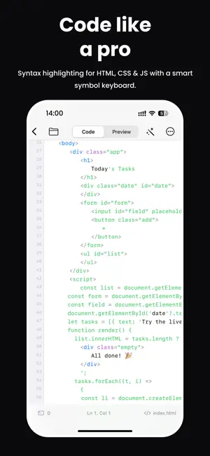 Codex - editor HTML iPhone screenshot 2