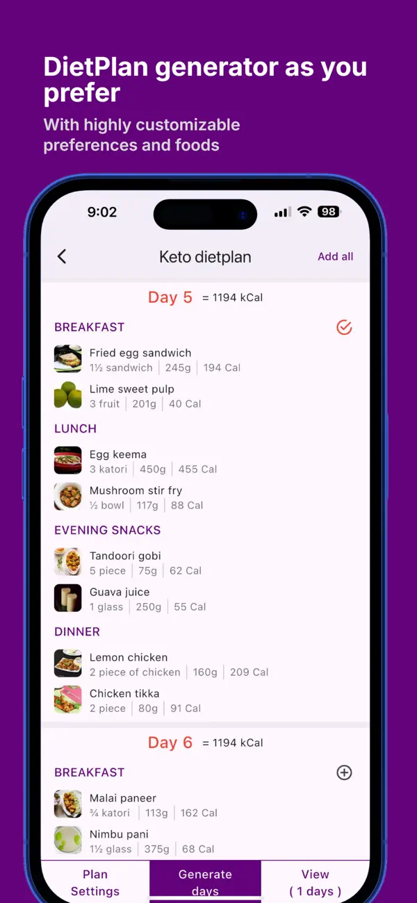 Screenshot #1 pour DietApp (for Indians)