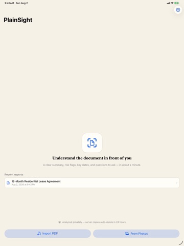 PlainSight: Document Explainer iPad screenshot