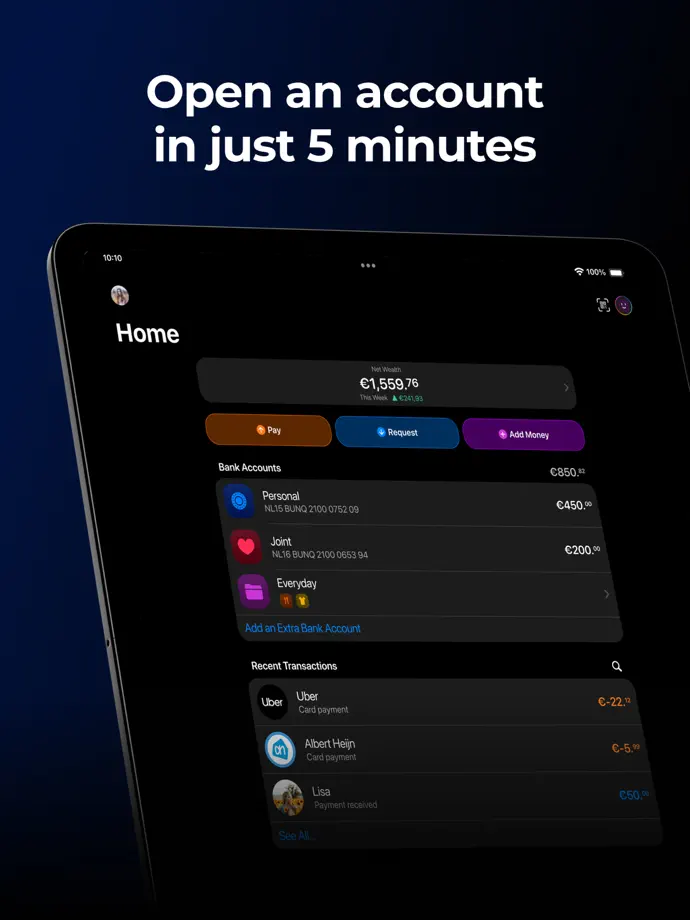 bunq iPad screenshot 1