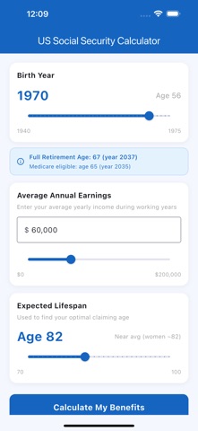 SS Benefits Calculator screenshot