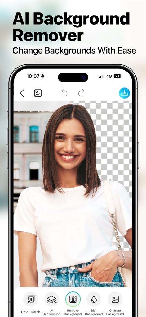YouCam Enhance: Photo Enhancer - Los usuarios pueden eliminar el fondo de cualquier imagen al instante, obteniendo un lienzo transparente o listo para nuevos entornos.