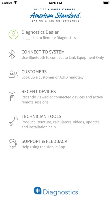 American Standard® Technician Screenshot