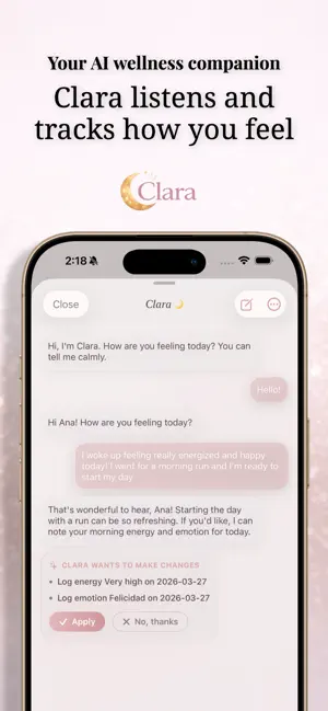 Clara: Mood Journal & Cycle screenshot 1