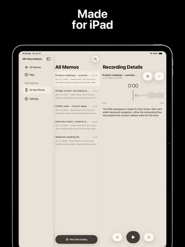 Markdown Voice Memos iPad screenshot