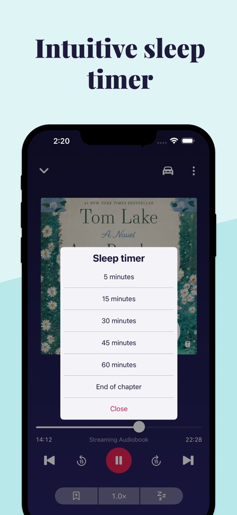 Chirp Audiobooks - Set precise listening durations with the intuitive sleep timer, offering options from '5 minutes' to 'End of chapter' to suit individual preferences.