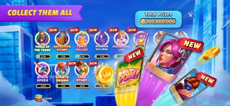 Spades Royale - The app presents engaging character albums and a transparent 'Total Prizes' counter, motivating users to complete sets.