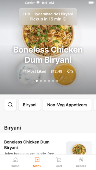 H1B - Hyderabad No1 Biryani iPhone screenshot 2 - Food & Drink app
