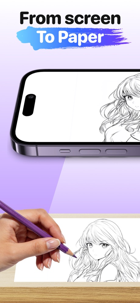 ARtie Lab: AR Drawing & Sketch App Store screenshot 2, headline “From screen To Paper”. Phone at an angle.