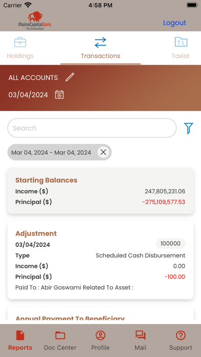 Private Bank of PlainsCapital Screenshot