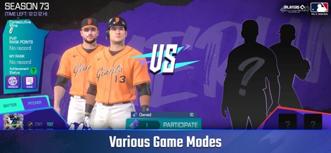 MLB Perfect Inning 26 - Questo screenshot mostra la varietà delle modalità di gioco disponibili, inclusa la grafica di selezione della squadra e le opzioni per missioni e classifiche, ampliando l'esperienza competitiva.