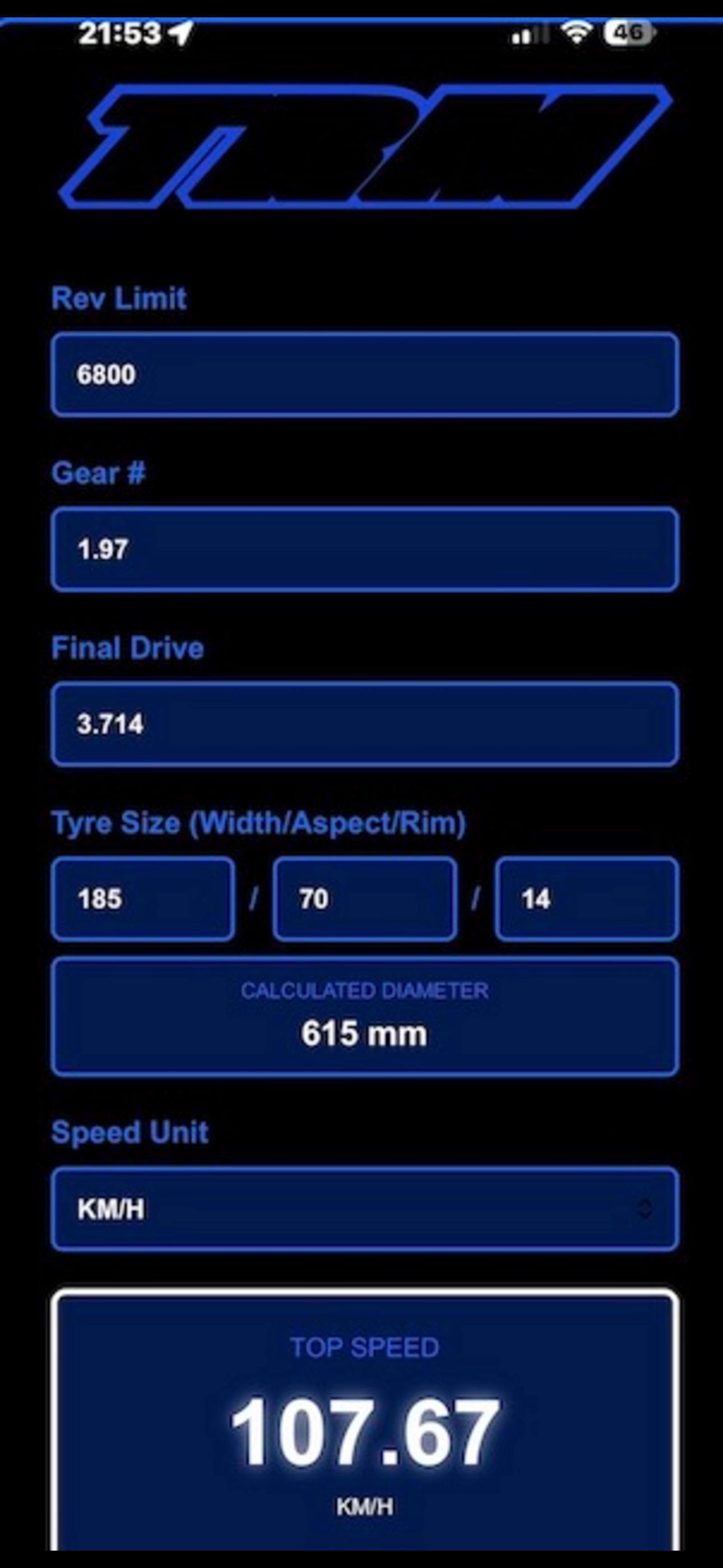 TRM Gear Ratio Calculator