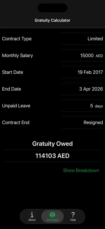 UAE Gratuity Calculator screenshot 2 of 4