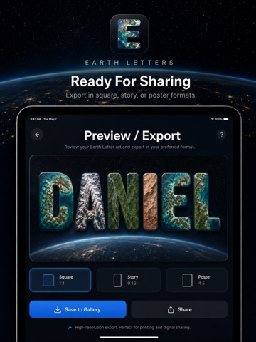 Earth Letters: Name in Landsat iPad screenshot