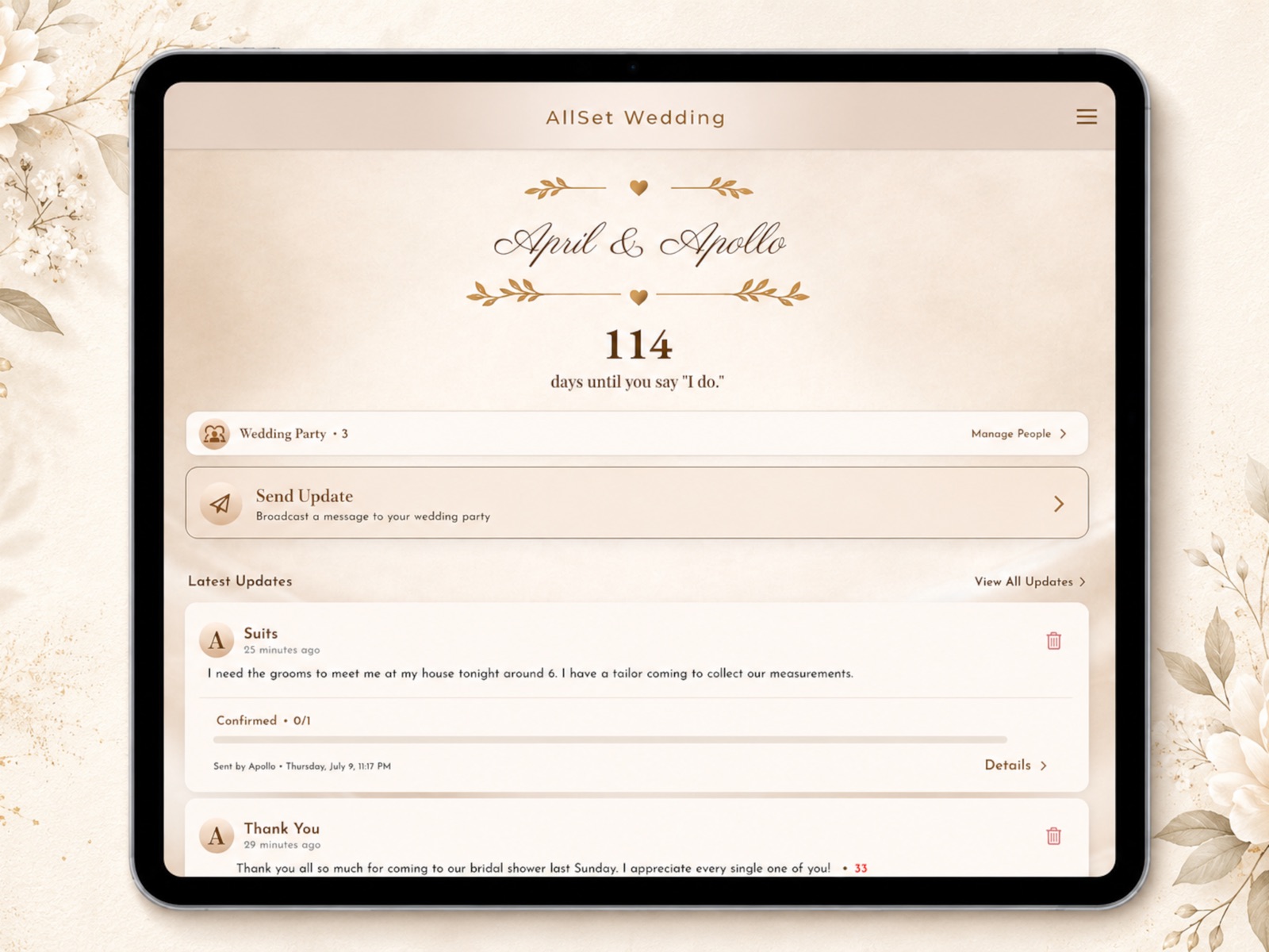 AllSet Wedding ipad screenshot 1