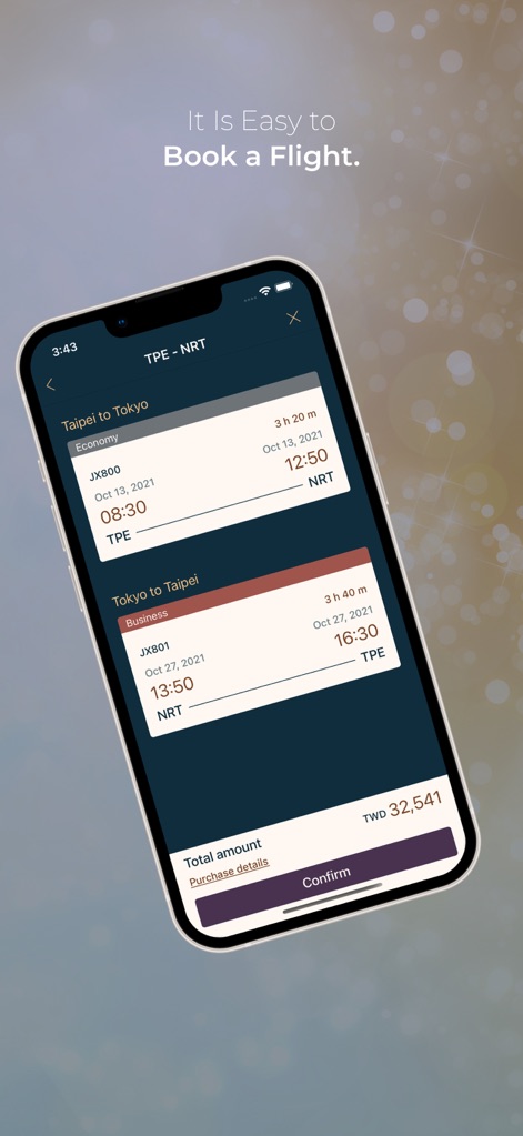 STARLUX - Users can easily compare flight options, including class type and departure times, and view the total cost before confirming their reservation.