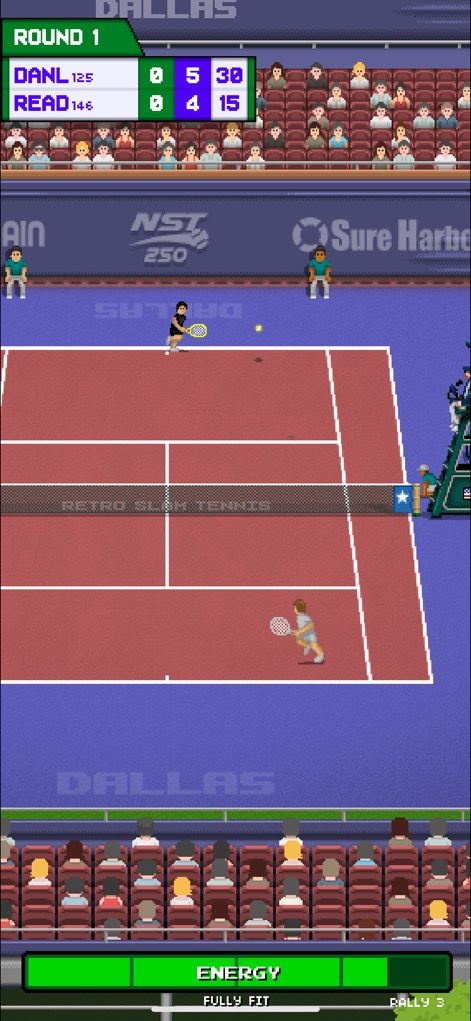 Retro Slam Tennis - Engage in intense rallies on diverse court types, complete with an intuitive score tracker and player energy indicator.
