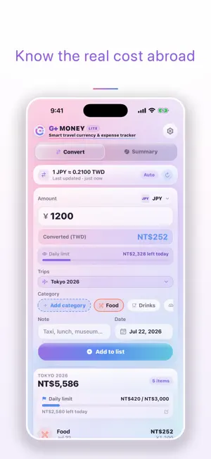 G+Money Lite: Trip Spending screenshot 1