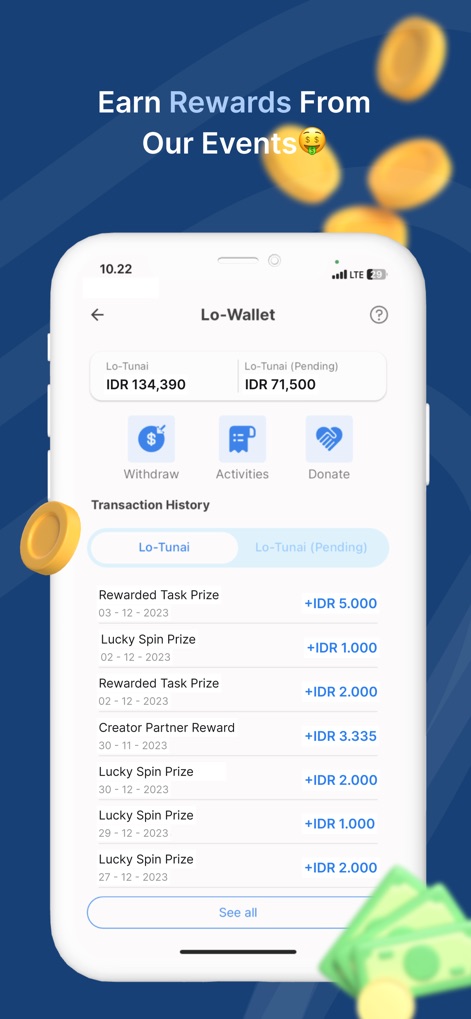 Woilo : Photo, Video, Chat - woilo-app-rewards-wallet-screen