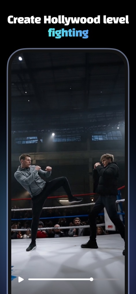 Creati: Gen AI Content Creator - Users can generate thrilling, high-energy fighting sequences and replicate cinematic quality with detailed lighting and ring environments.