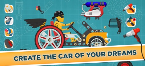 Racing Car Game for Kids 3 - 6 - La aplicación invita a los usuarios a dar forma a sus vehículos ideales, presentando un maniquí conductor y un fondo de plano técnico para la inspiración creativa.