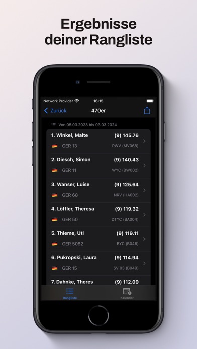 CAM Deutsche Segel Ranglisten Screenshot