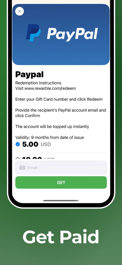 Earn real money cash - Surveys - This view illustrates the straightforward process for claiming earnings, detailing redemption instructions for platforms such as PayPal and confirming the payout amount.