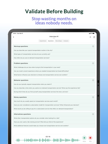CustDev AI — Validate Products iPad screenshot