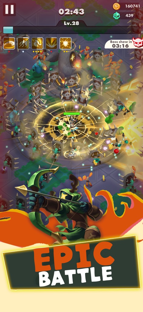 Undead Slayer: Offline Action - Witness the app's dynamic action, showcasing the archer character unleashing powerful skills against a multitude of enemies.