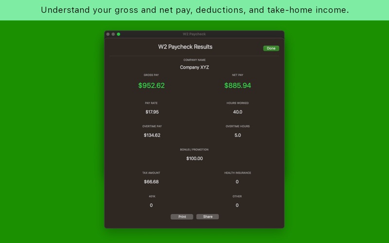 Paycheck Estimate Analysis screenshot