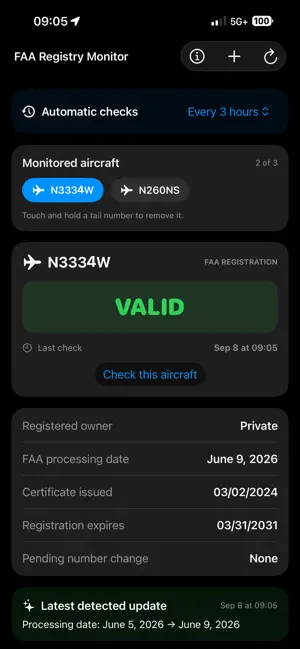 FAA Registry Monitor screenshot 4