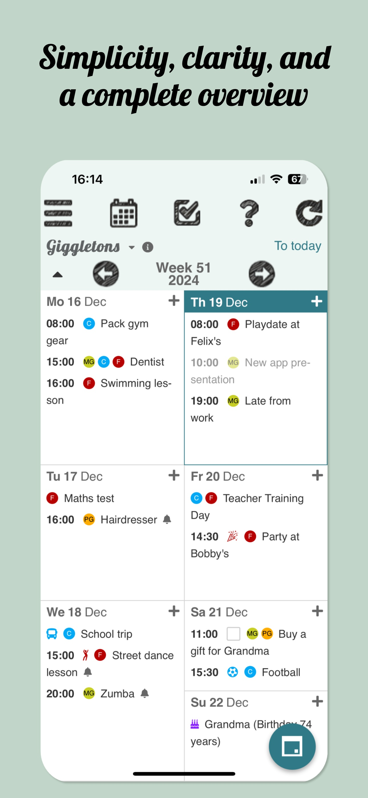 Klender, family calendar