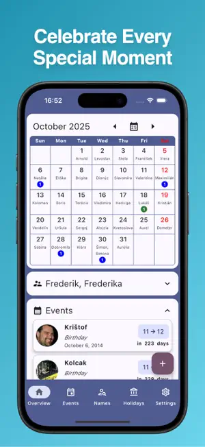 Namedays & Birthdays Calendar screenshot 1