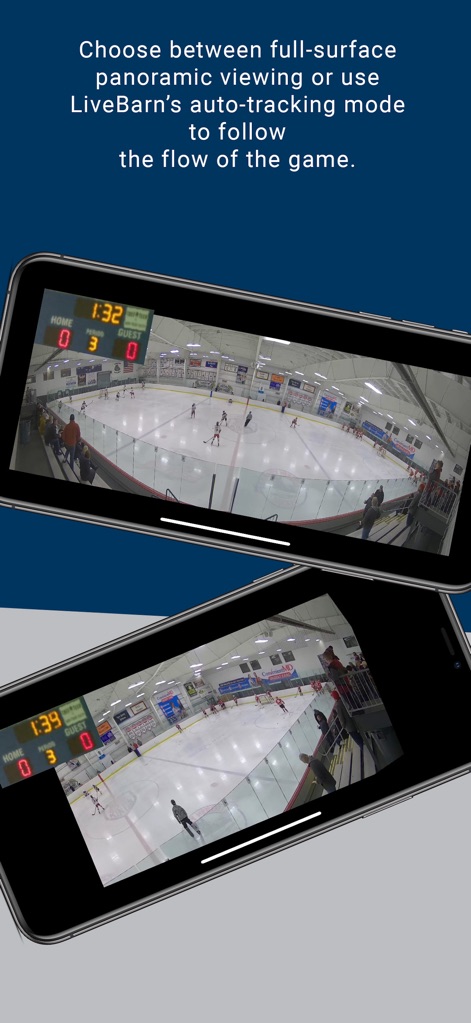 LiveBarn - Users can select between a broad panoramic viewing mode or an intelligent auto-tracking mode, offering full visual command over the game's perspective.