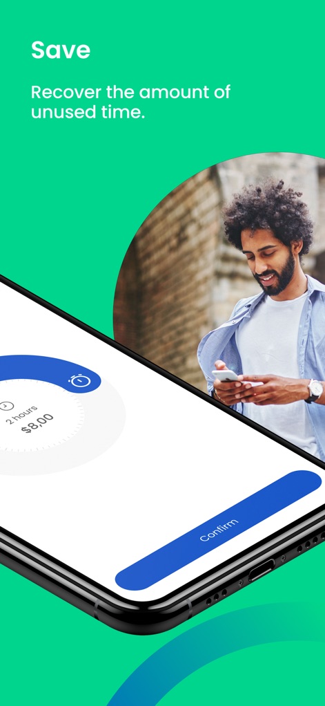 Blinkay: smart parking app - Observe how the app intelligently calculates and displays the parking cost for a chosen duration, complemented by a prominent 'Confirm' action.