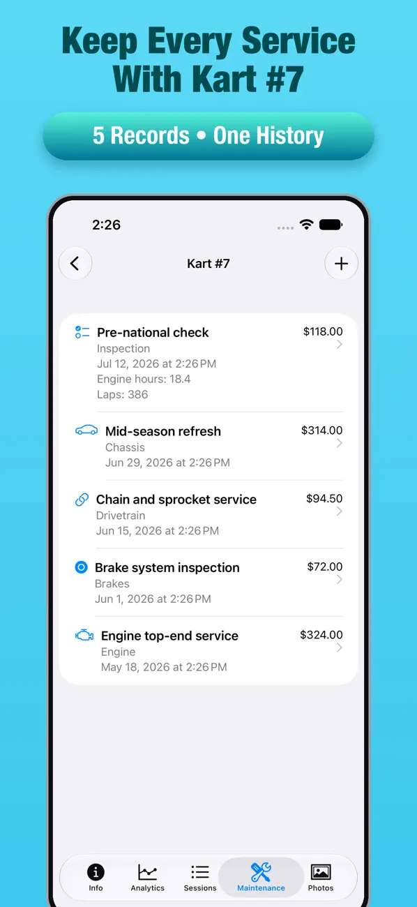 KartTrackerAI maintenance history