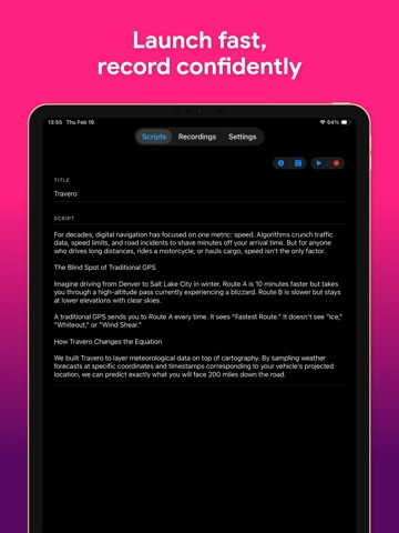 Teleprompter - Video Recording iPad screenshot